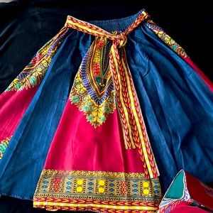 Denim & Dashiki Skirt with matching over size hand bag
